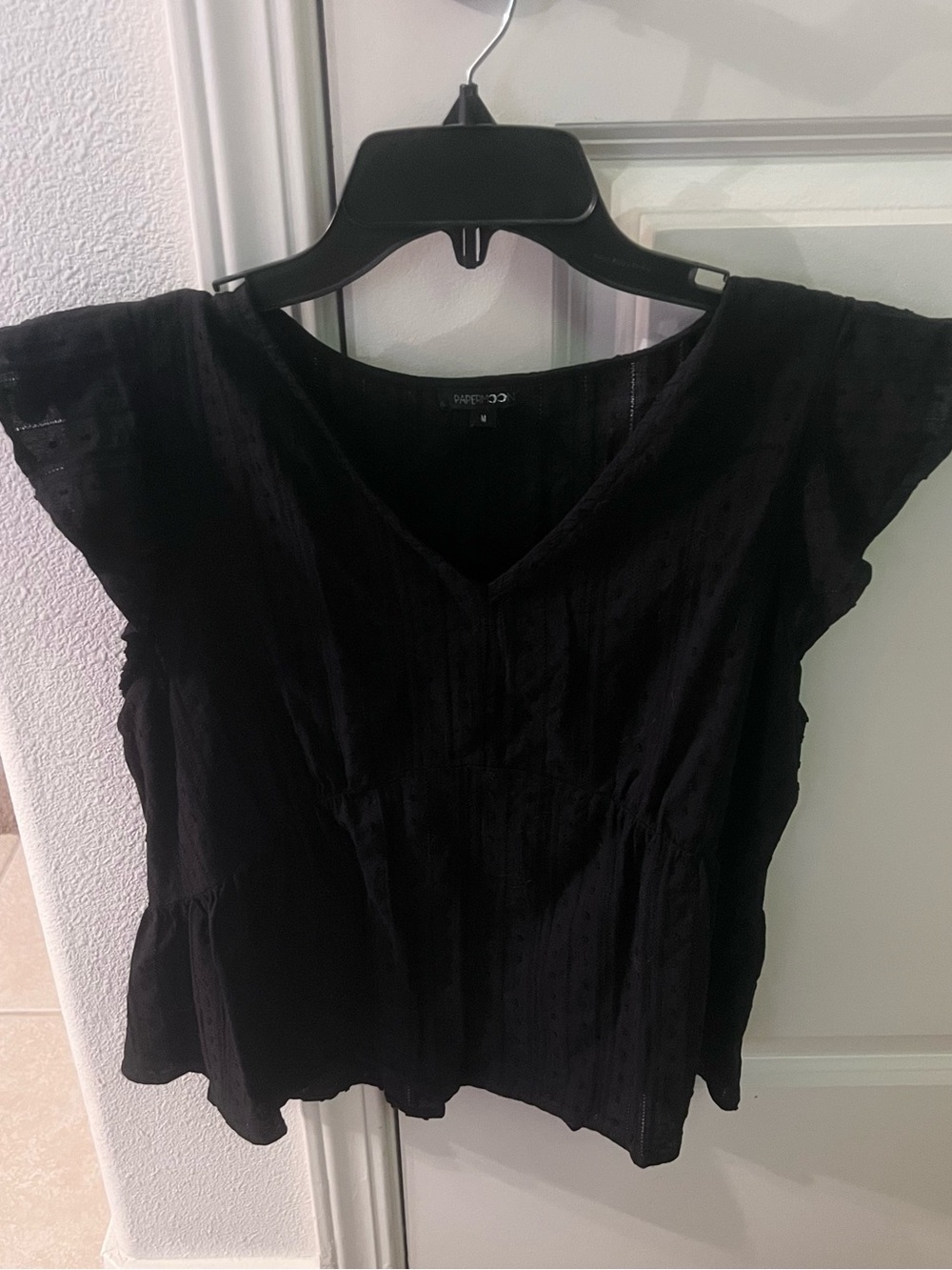 Papermoon Black V-Neck Flutter Sleeve Peplum Top